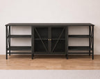 Industrial Coffee Bar Cabinet with LED Lights, Rustic Buffet Storage Sideboard
