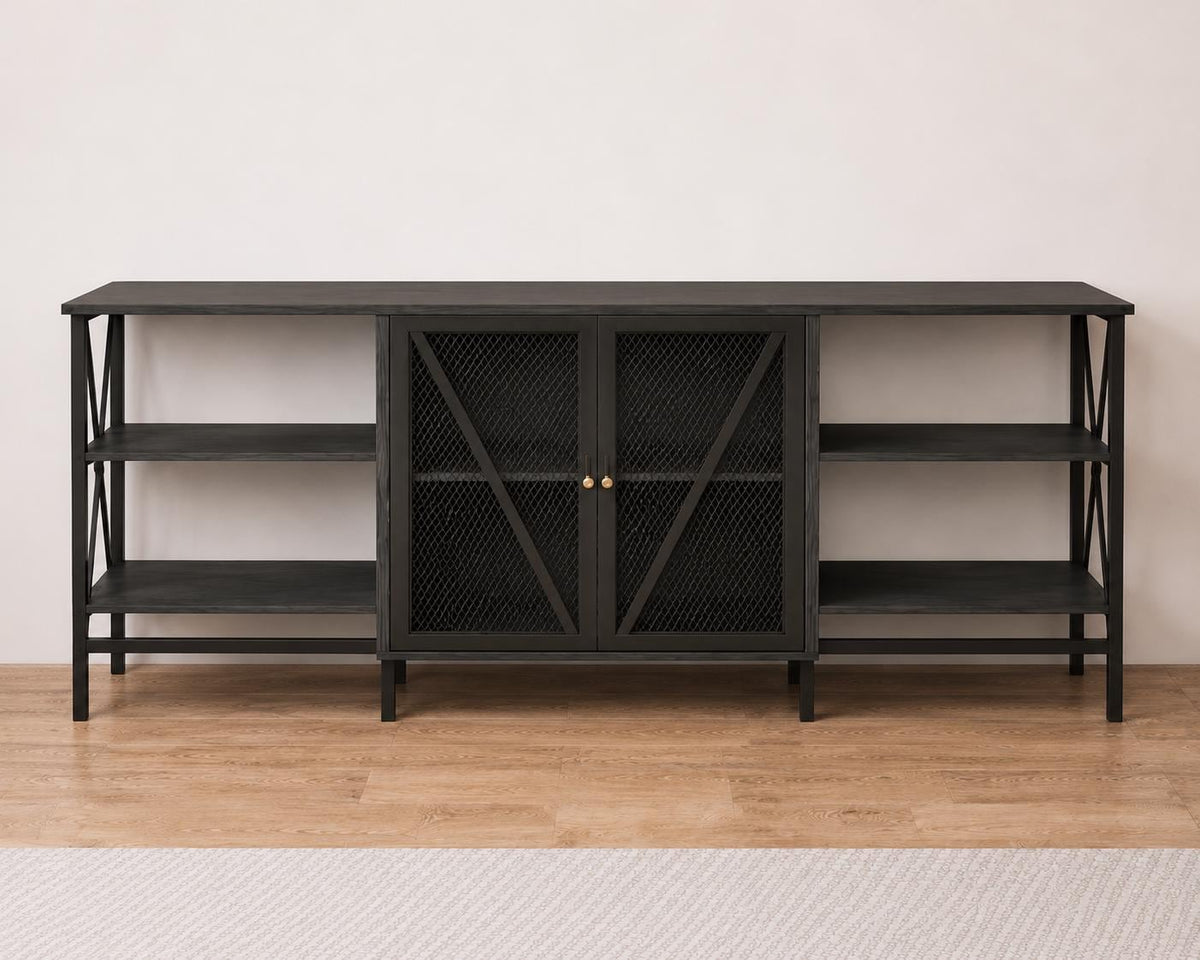 Industrial Coffee Bar Cabinet with LED Lights, Rustic Buffet Storage Sideboard