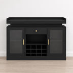 Modern Black LED Wine Bar Cabinet, Glass Doors, Bottle Racks, Stemware Holder, Liquor Storage