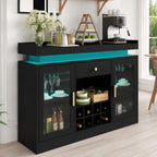 Modern Black LED Wine Bar Cabinet, Glass Doors, Bottle Racks, Stemware Holder, Liquor Storage