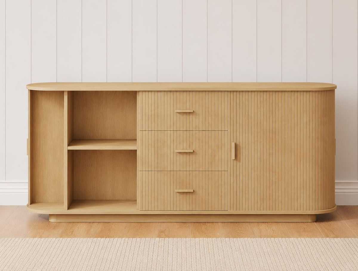 63" Fluted Sideboard Cabinet, Mid-Century Modern Coffee Bar Buffet Storage