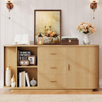 63" Fluted Sideboard Cabinet, Mid-Century Modern Coffee Bar Buffet Storage