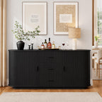 63" Fluted Sideboard Cabinet, Mid-Century Modern Coffee Bar Buffet Storage