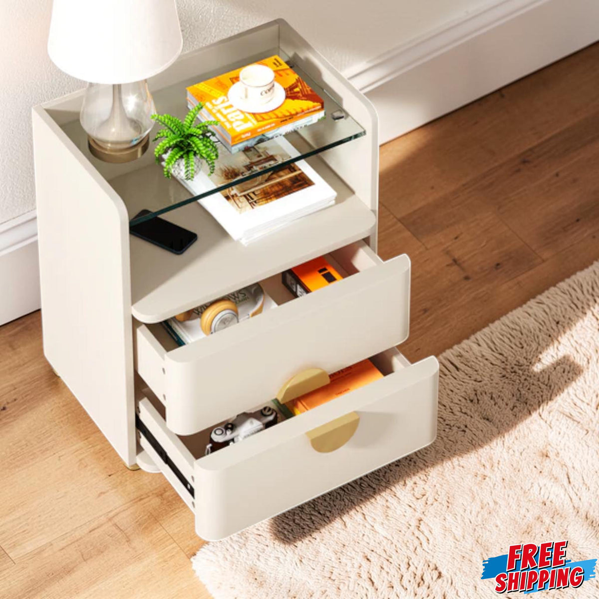 Modern 2 Drawer Bedside Table