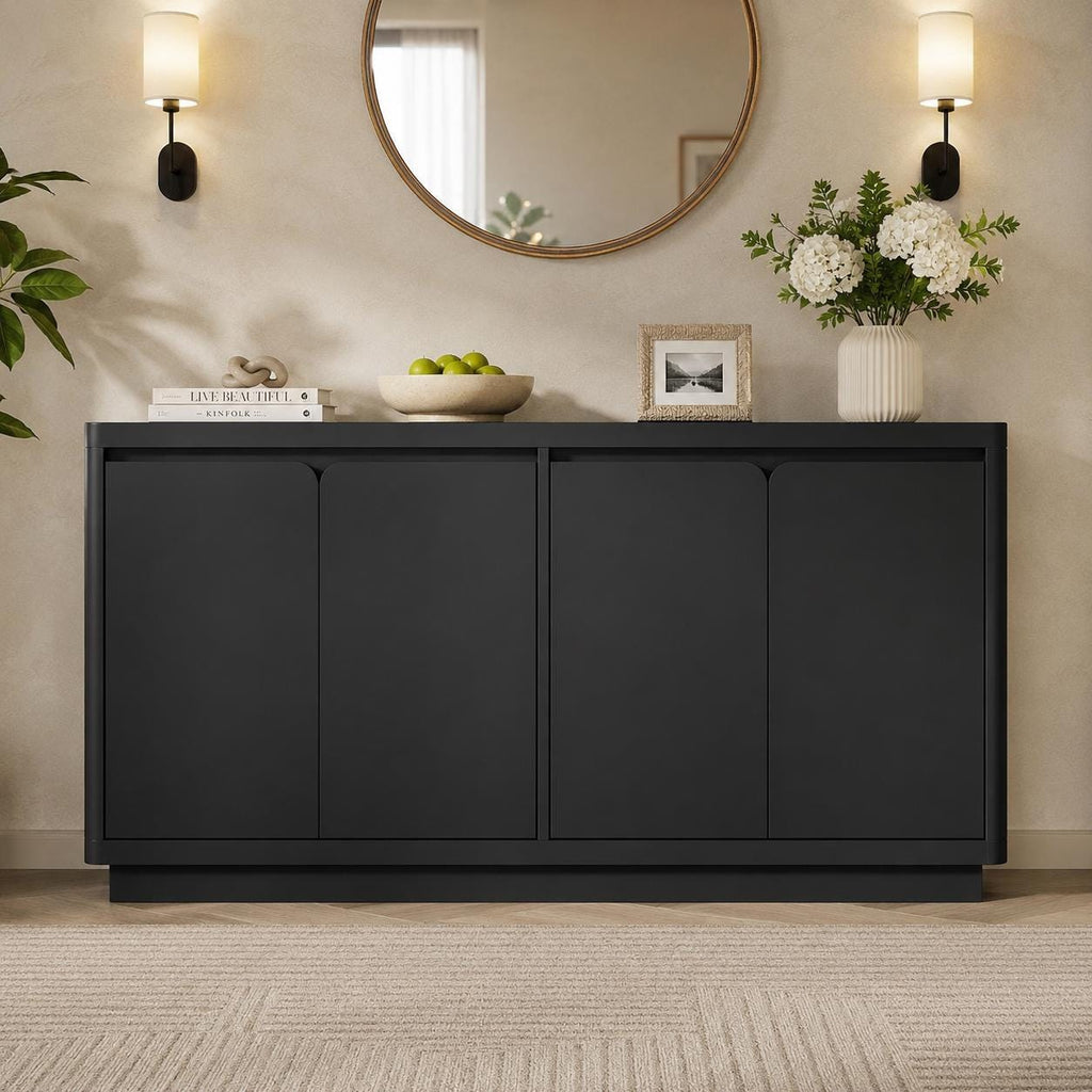 Knoworld 63" Buffet Cabinet with Storage & Power Outlet – Modern Wood Sideboard Credenza with Double-Arc Doors