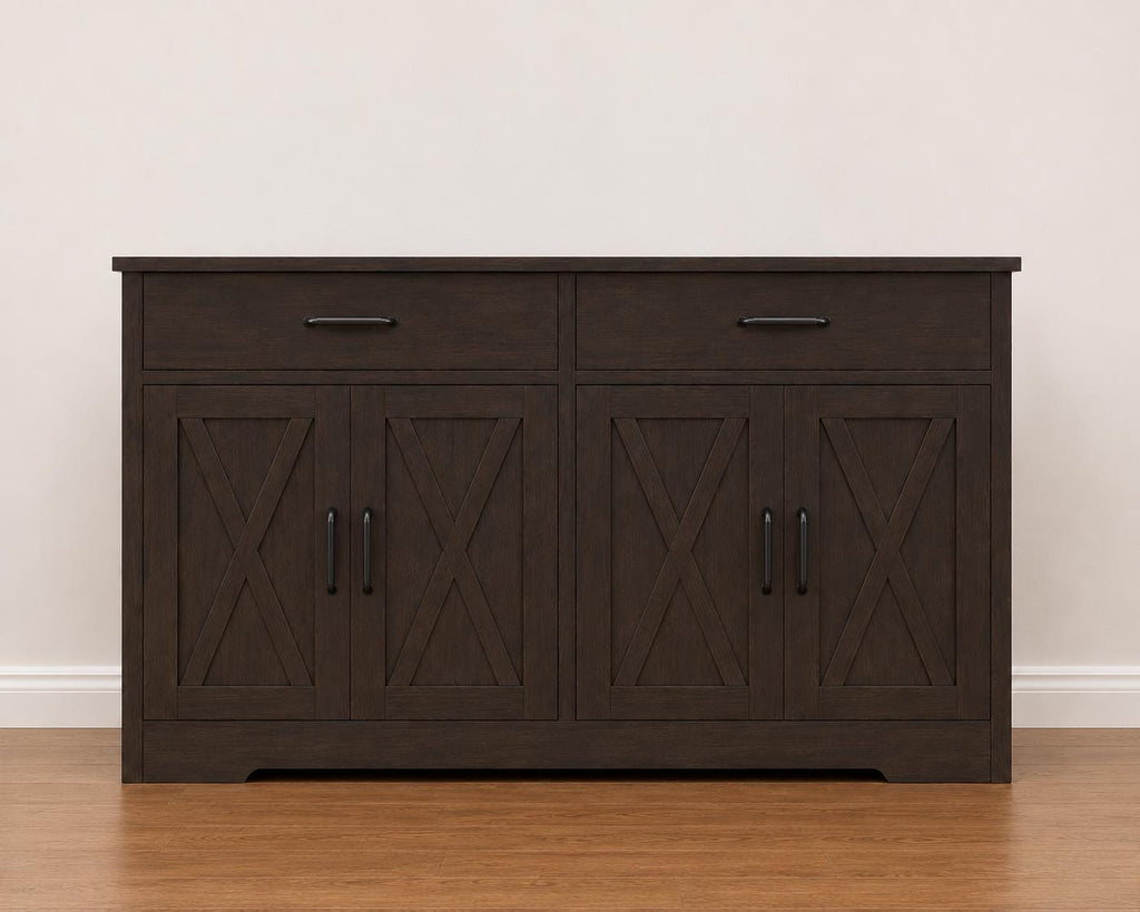 Modern Farmhouse Buffet Cabinet with Barn Doors, 47.2" Storage Sideboard Coffee Bar