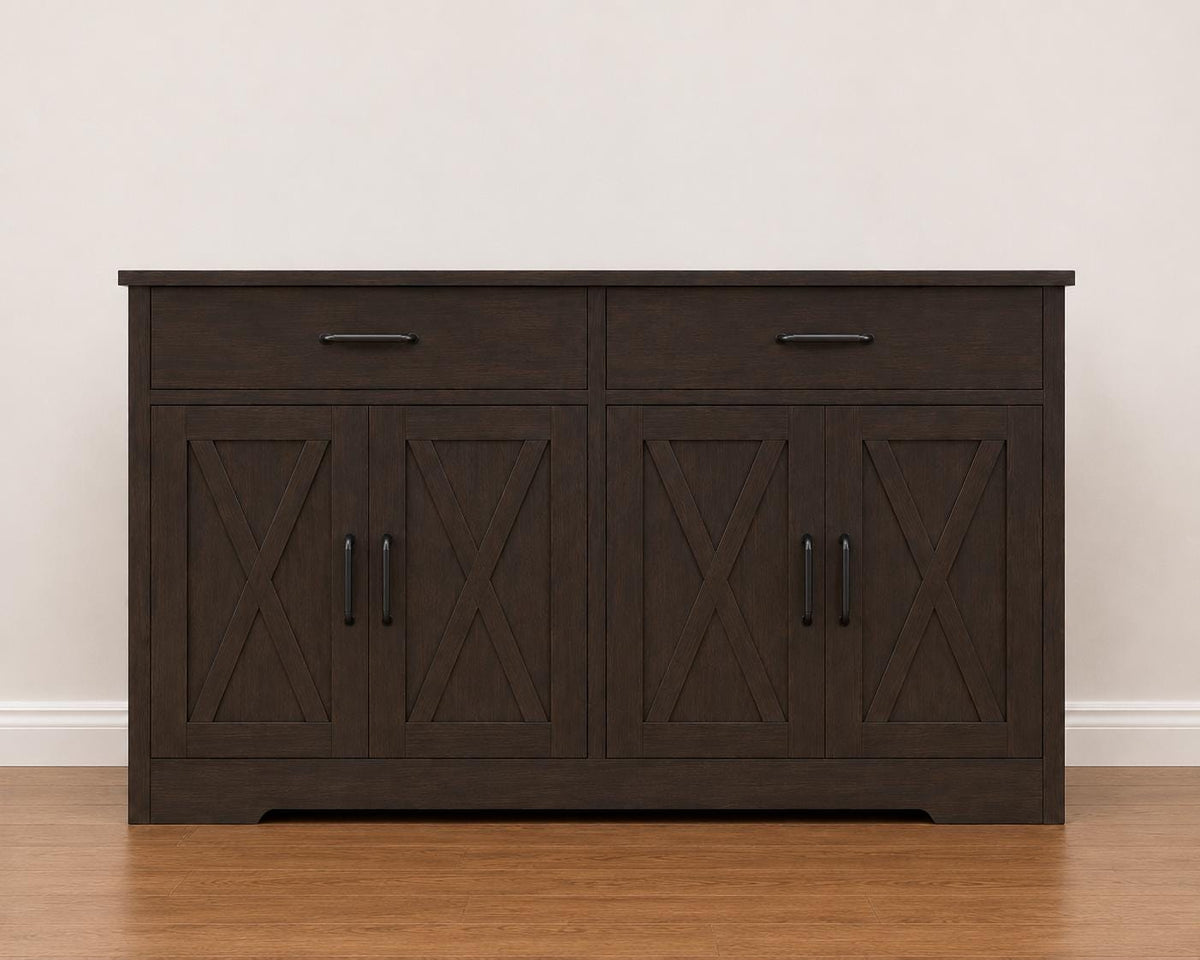 Modern Farmhouse Buffet Cabinet with Barn Doors, 47.2" Storage Sideboard Coffee Bar