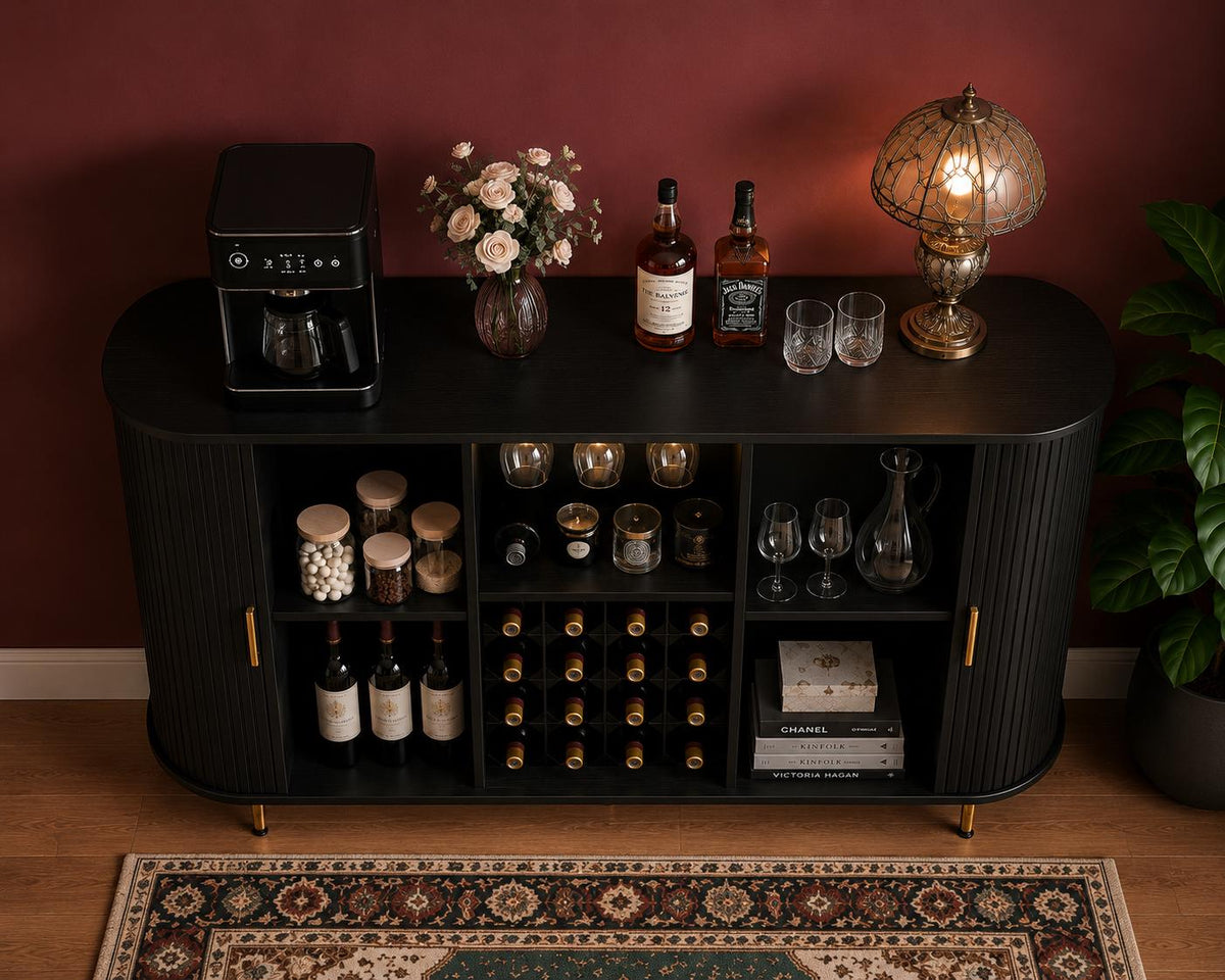 Mid Century Modern Wine Bar Cabinet with LED Lights & USB Ports