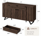 Mid-Century Modern Sideboard Buffet, 63" Wave Doors Storage Cabinet