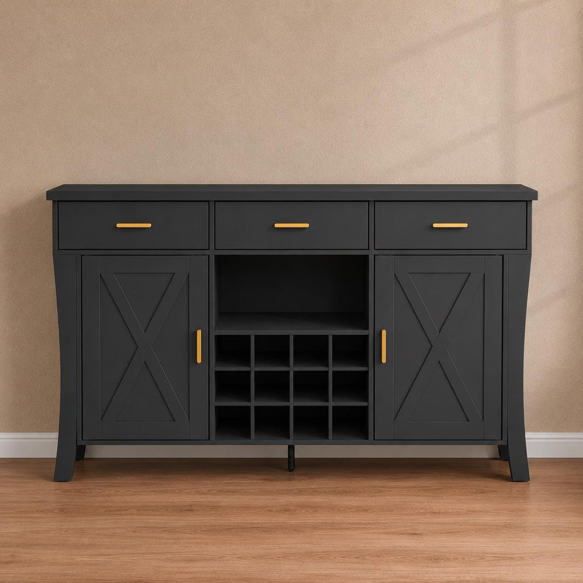 Modern LED Wine Bar Cabinet – Retro Storage Sideboard with Wine Rack & Glass Holder