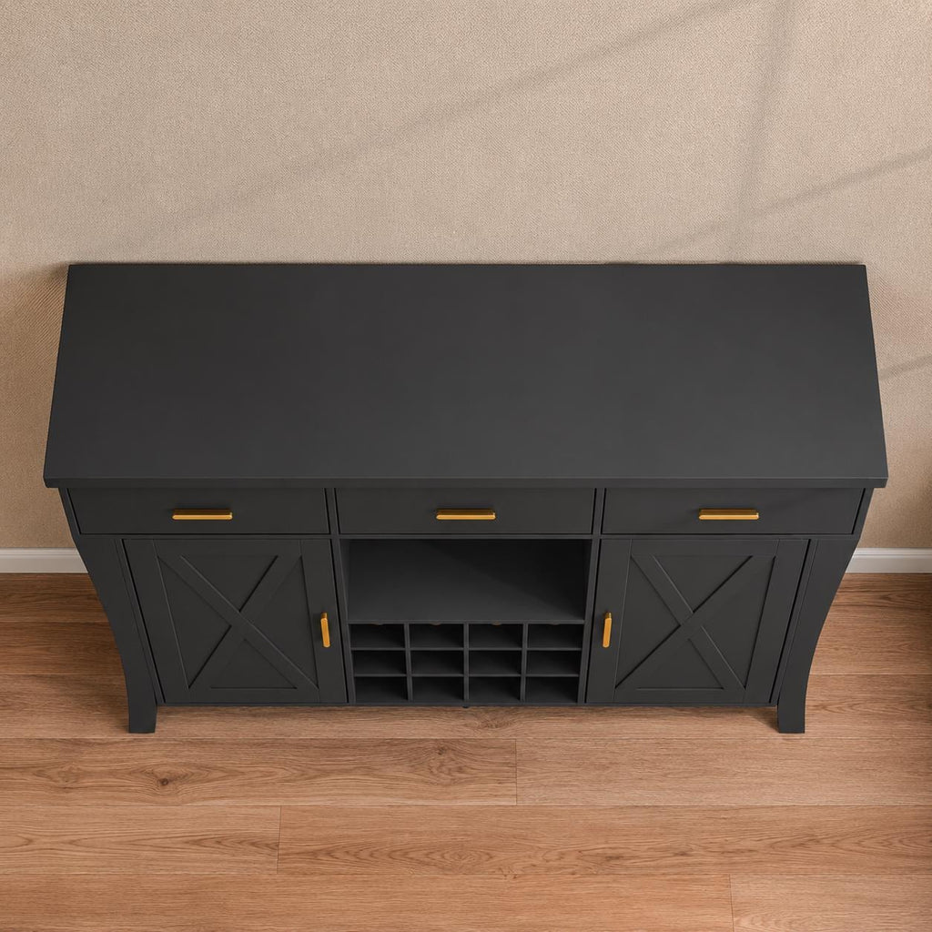 Modern LED Wine Bar Cabinet – Retro Storage Sideboard with Wine Rack & Glass Holder