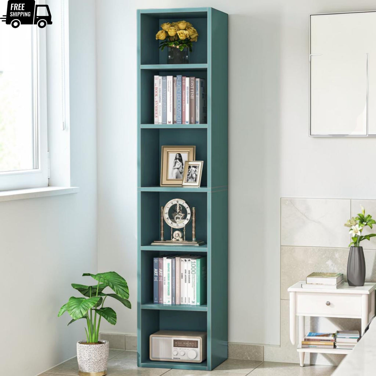 Corner Bookcase 6 Tier Narrow Display Shelf