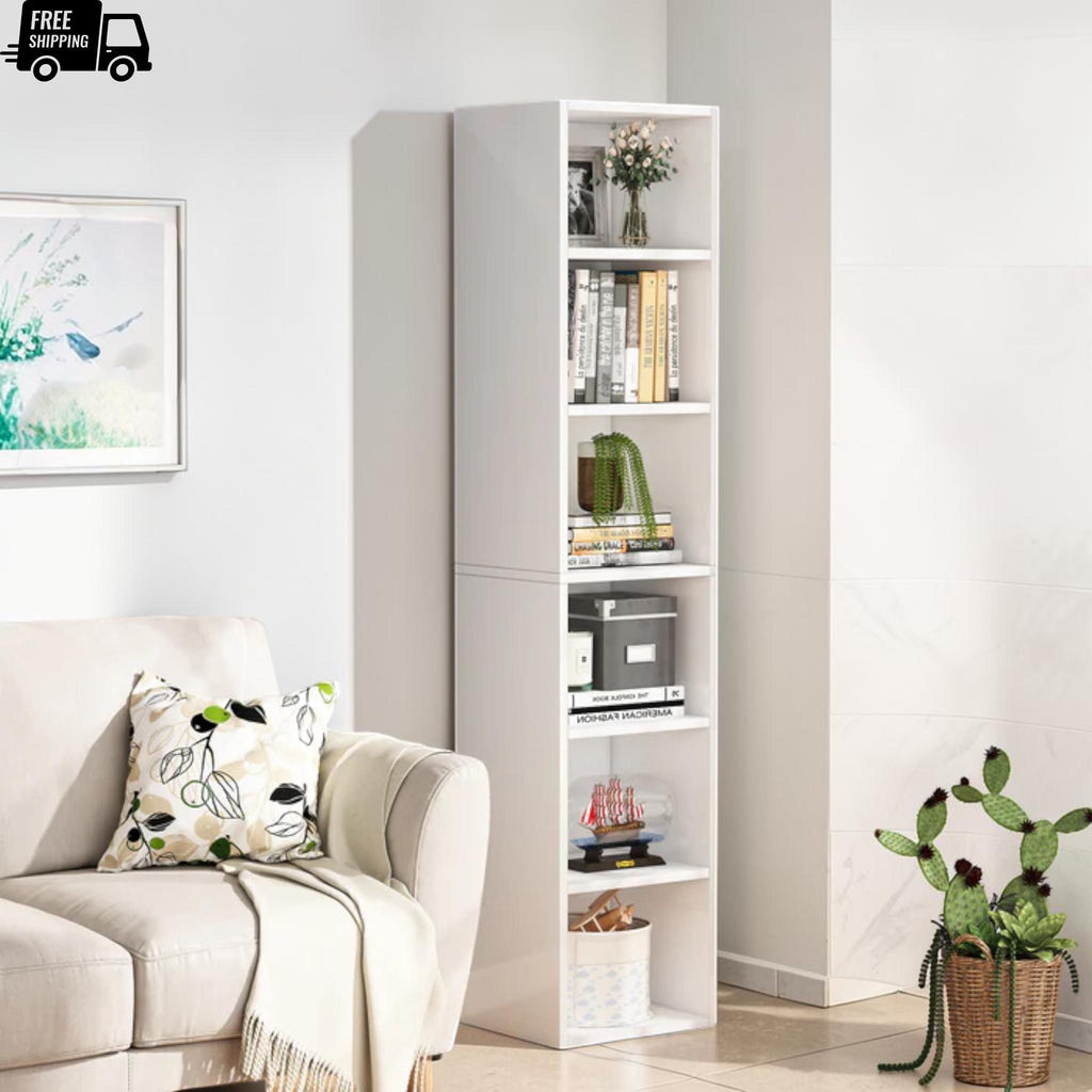 Corner Bookcase 6 Tier Narrow Display Shelf