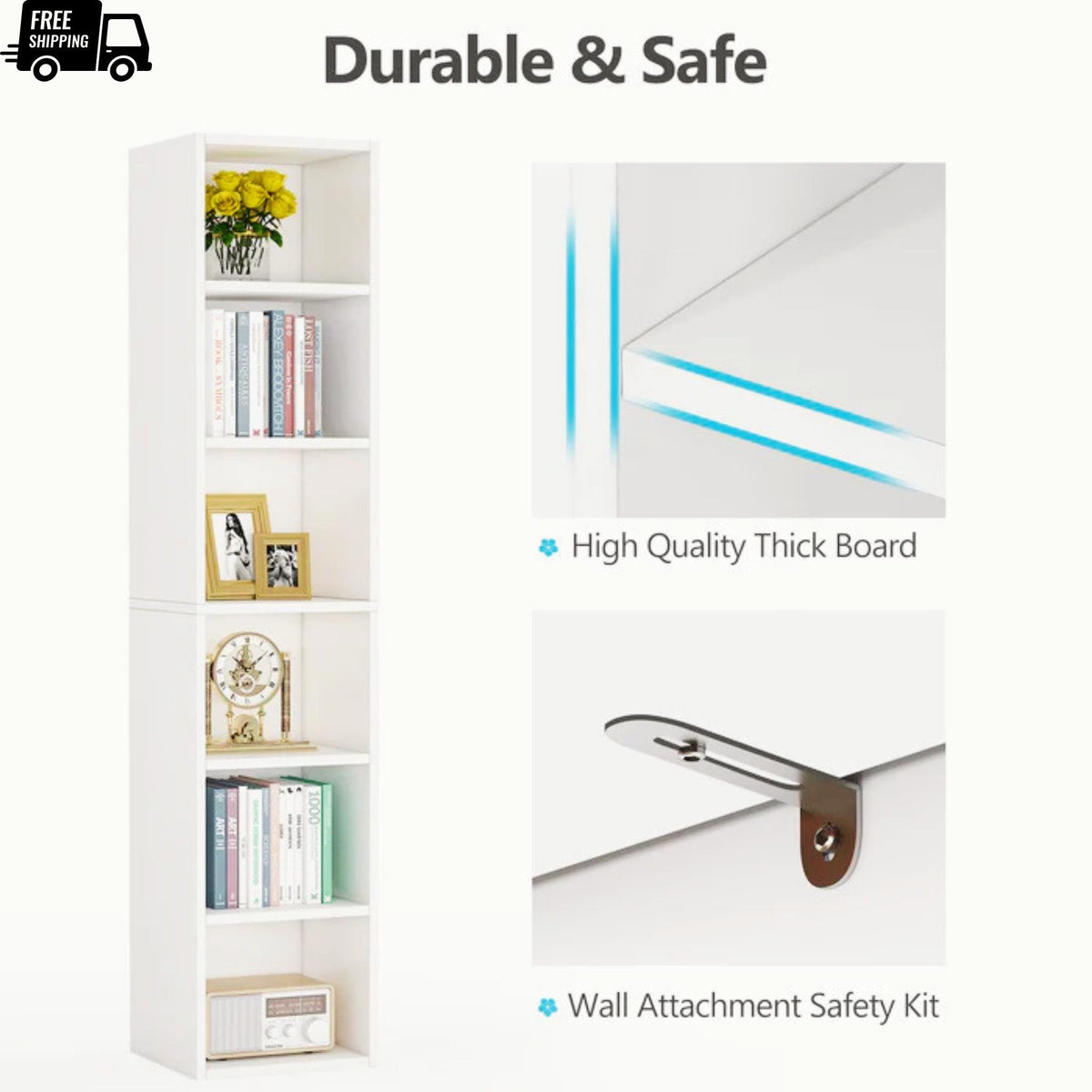 Corner Bookcase 6 Tier Narrow Display Shelf