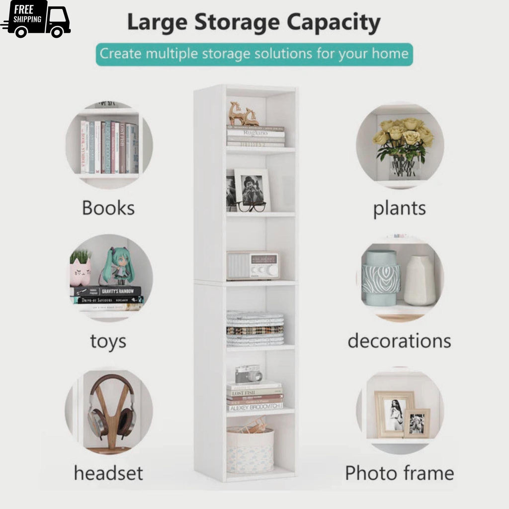 Corner Bookcase 6 Tier Narrow Display Shelf