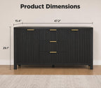 47.2" Black Fluted Sideboard Buffet Cabinet with Storage Drawers, Modern Credenza Console Table for Kitchen, Dining Room & Living Room