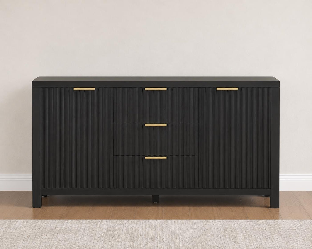 47.2" Black Fluted Sideboard Buffet Cabinet with Storage Drawers, Modern Credenza Console Table for Kitchen, Dining Room & Living Room