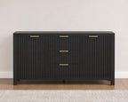 47.2" Black Fluted Sideboard Buffet Cabinet with Storage Drawers, Modern Credenza Console Table for Kitchen, Dining Room & Living Room
