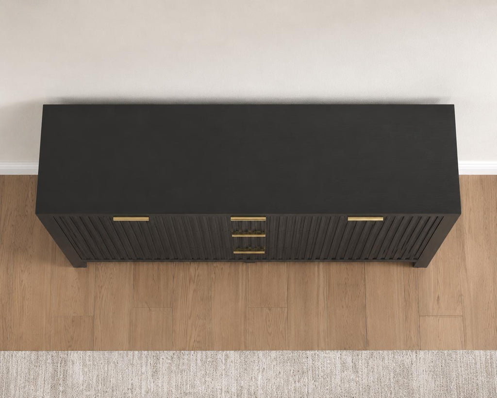 47.2" Black Fluted Sideboard Buffet Cabinet with Storage Drawers, Modern Credenza Console Table for Kitchen, Dining Room & Living Room
