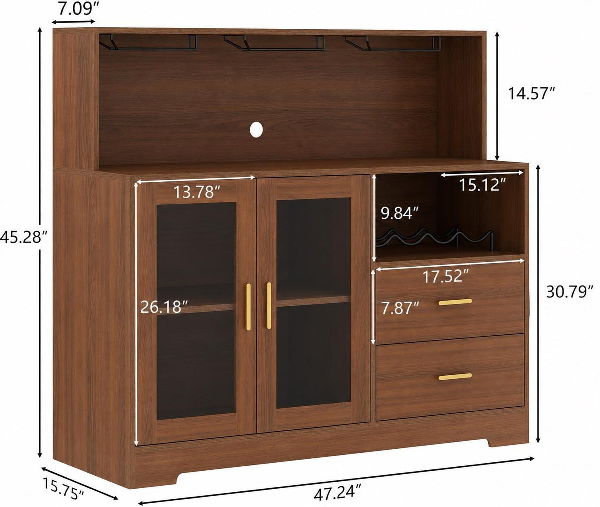 Wine Bar Cabinet with LED Lights & Glass Doors – Modern Storage Sideboard Buffet Cabinet