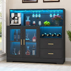 Wine Bar Cabinet with LED Lights & Glass Doors – Modern Storage Sideboard Buffet Cabinet