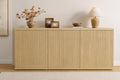 Modern Fluted Sideboard Cabinet, Light Oak Minimalist Buffet, 3 Storage Boxes