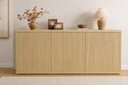 Modern Fluted Sideboard Cabinet, Light Oak Minimalist Buffet, 3 Storage Boxes