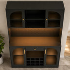 Modern Black Coffee Bar Cabinet, RGB LED Wine Rack, Pegboard Storage, 72 Inch Tall