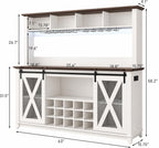 63" Farmhouse Coffee Bar Cabinet with LED Lights & Sliding Barn Doors