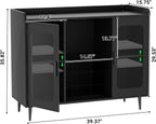 Modern Wine Bar Cabinet with LED Lights & Charging Station – Black Storage Console