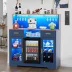 Modern Coffee Bar Cabinet with Mini Fridge Space, LED Wine Bar Storage Drawers