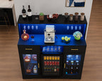 Modern Coffee Bar Cabinet with Mini Fridge Space, LED Wine Bar Storage Drawers