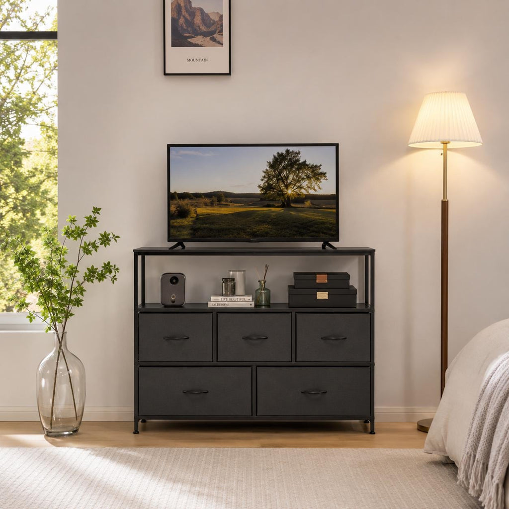 TV Stand Dresser with 5 Fabric Drawers – Modern Storage Console for Bedroom & Living Room