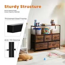 TV Stand Dresser with 5 Fabric Drawers – Modern Storage Console for Bedroom & Living Room