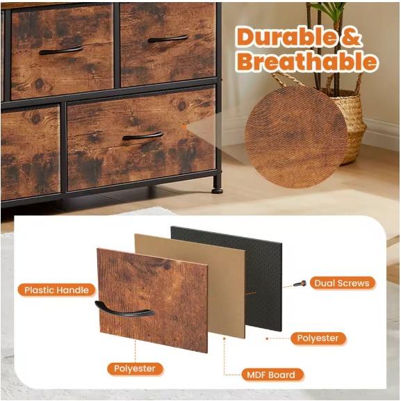TV Stand Dresser with 5 Fabric Drawers – Modern Storage Console for Bedroom & Living Room
