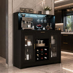 Modern Rustic LED Bar Cabinet with Power Outlets, Wine Rack & Glass Holder