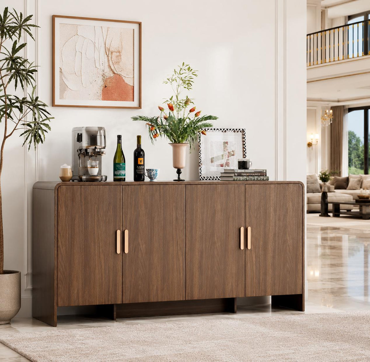 ONBRILL Sideboard Buffet Cabinet with Storage – Modern Curved Accent Cabinet for Dining Room & Living Room