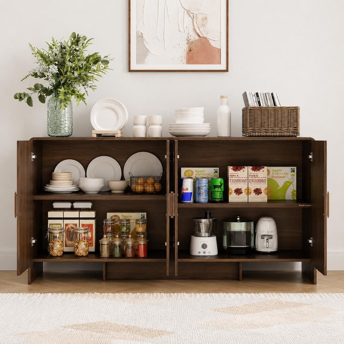 ONBRILL Sideboard Buffet Cabinet with Storage – Modern Curved Accent Cabinet for Dining Room & Living Room