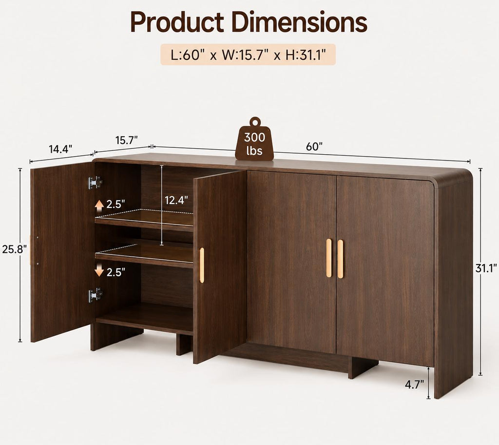 ONBRILL Sideboard Buffet Cabinet with Storage – Modern Curved Accent Cabinet for Dining Room & Living Room