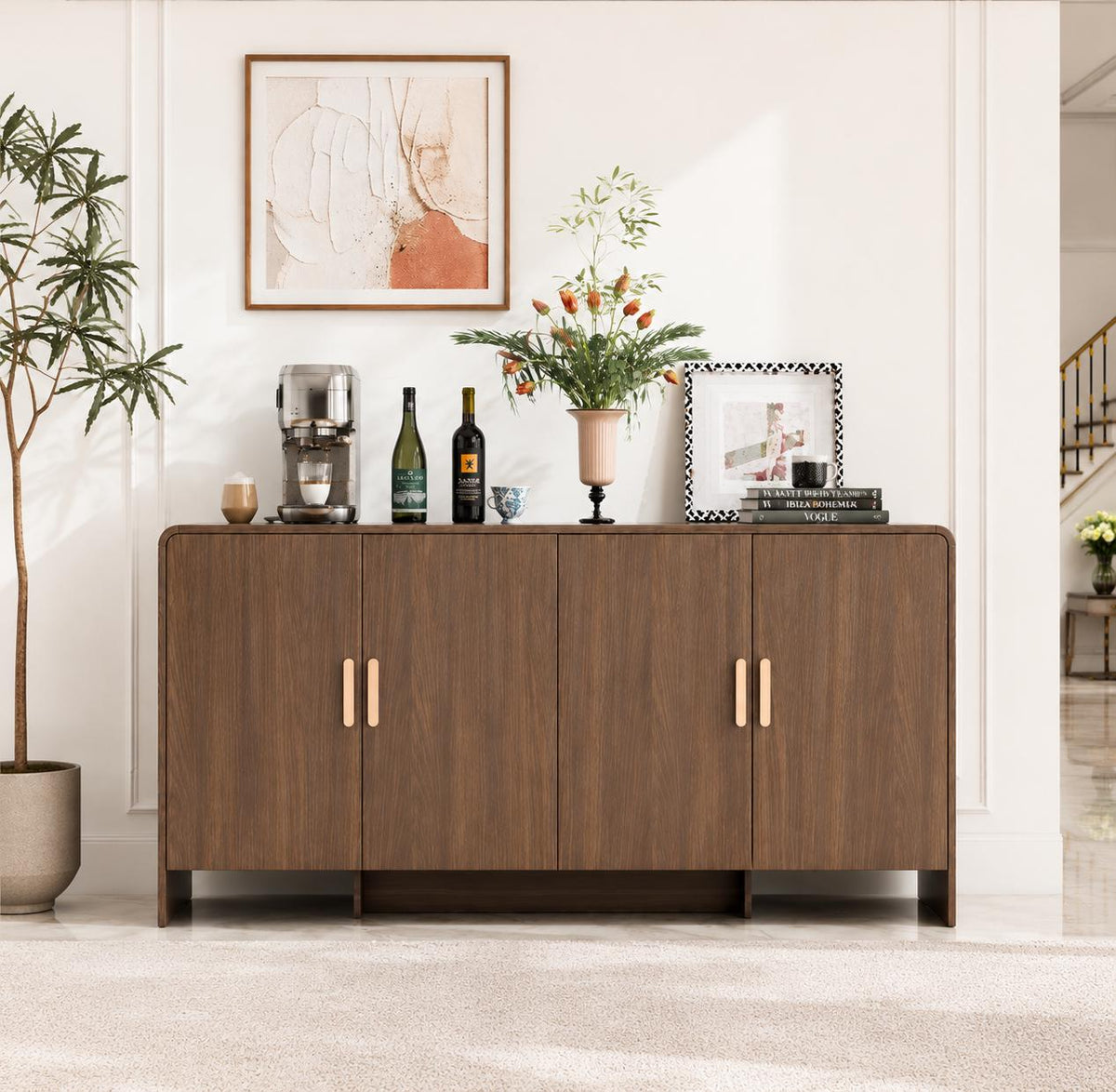 ONBRILL Sideboard Buffet Cabinet with Storage – Modern Curved Accent Cabinet for Dining Room & Living Room