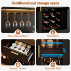 Modern Black Bar Cabinet with LED Lights, Wine Rack, Glass Holder, Storage Sideboard