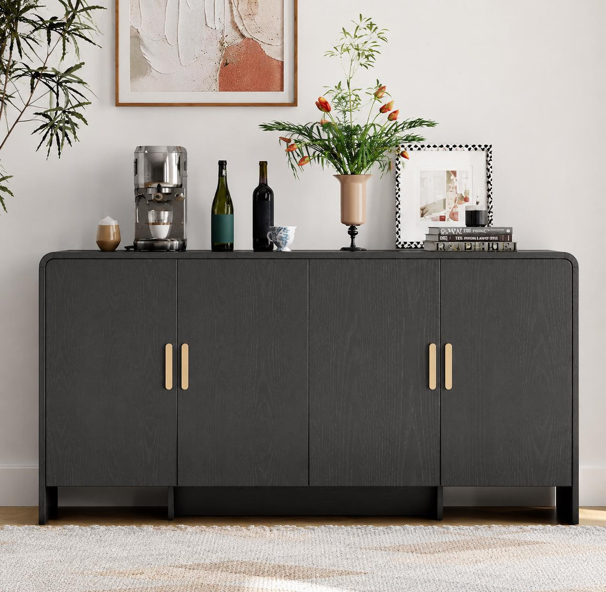 ONBRILL Sideboard Buffet Cabinet with Storage – Modern Curved Accent Cabinet for Dining Room & Living Room