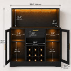 Modern Black Bar Cabinet with LED Lights, Wine Rack, Glass Holder, Storage Sideboard