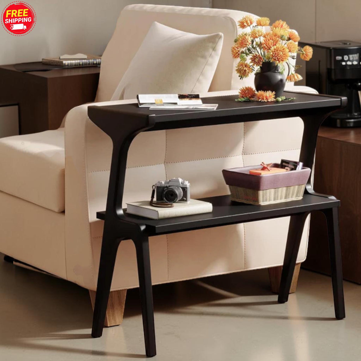 Solid Wood Slim End Table Shelf