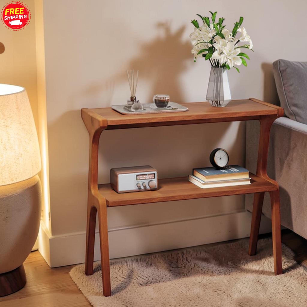 Solid Wood Slim End Table Shelf