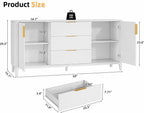 Modern Fluted Sideboard Cabinet, Mid-Century Wood Storage Buffet