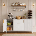 Modern Fluted Sideboard Cabinet, Mid-Century Wood Storage Buffet