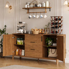 Modern Fluted Sideboard Cabinet, Mid-Century Wood Storage Buffet