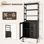 Farmhouse Coffee Bar Cabinet, RGB LED Lights, Built-In Charging Station, Glass Doors