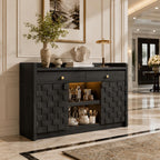 Modern Buffet Cabinet with Charging Station, LED Lights & Pull-Out Storage Shelf